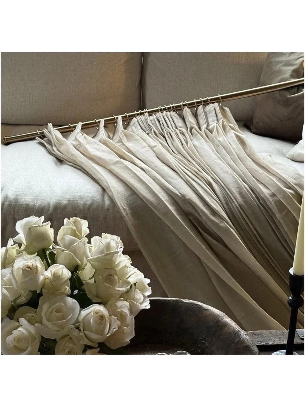 Twopages light brown faux linen curtains 72x96